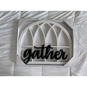 Gather Cursive Wall Cutout Sign Wall Hanging Decor Farmhouse 17.5 X 21 Wood New